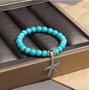 Turquoise Starfish Charm and Beaded Stretch Bracelet